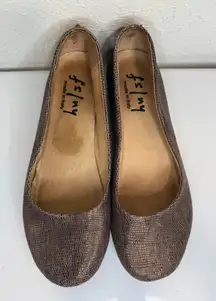 French Sole Brown Leather Gold Shimmer Ballet Zeppa Wedge Slip-Ons Sz 7.5 VGUC