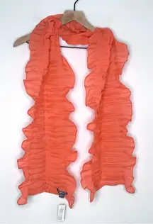NWT Claudia Nichole Coral Orange Pink 100% Wool Ruched Ruffle Scarf Lightweight