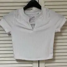 PacSun PS Basics White V-Neck Crop Ribbed Short Sleeve Top - Size XS - NWT