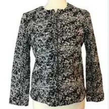 Ann Taylor Wool Blend Chunky Tweed Blazer Women's Medium Black White‎ Zip Front