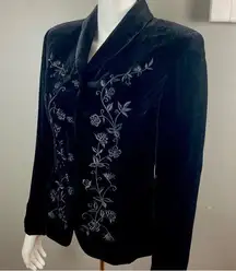 Anne Taylor Blazer Black Velvet size 2 embroidered floral vintage blazer quality