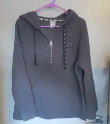 PINK Victoria's Secret fleece hoodie quarter zip sweater in gray, black and silver size small.