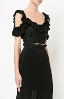 Black Ruffle Lace Crop Top NWT