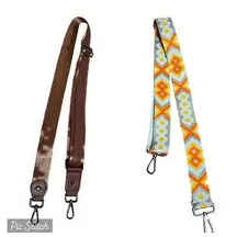 Lot of 2 Purse Straps Brown Faux Leather Aztec Print