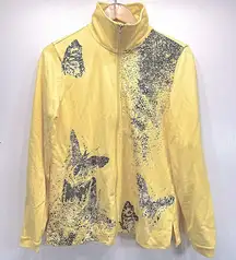 Three Hearts Yellow Zip Front Jacket with Metallic Silver Studded Butterflies M