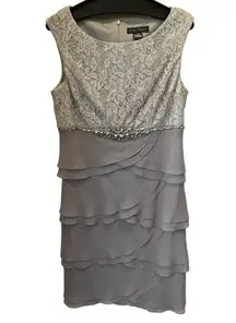 Jessica Howard gray/silver tiered and lace dress size 10