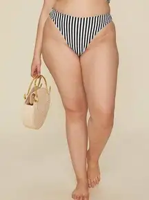 LPA NEW  Baby Doll Striped High Rise Swimsuit Bikini Bottoms Black White Size XL