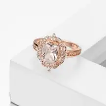 3CT Emerald Cut Halo Engagement Ring NWT 14K Rose Gold Finish Simulated Diamond