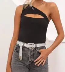Lucy in the Sky New Cutout One Shoulder Bodysuit Black Small