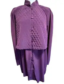 Susan Graver  Quilted Trench Long Sleeve Duster Jacket Grape Large NWT