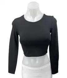 Aritzia Babaton Contour Black Long Sleeve Crew Neck Crop Shirt Sweater Top Sz S