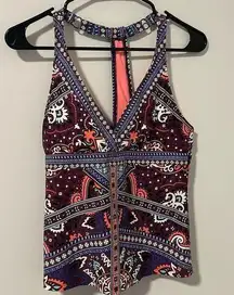 Title Nine  Patterned Pink Purple Tankini Top and Bottoms Swimsuit Size Medium