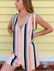 Saltwater Luxe  tie shoulder striped romper sz S