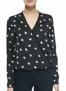 𝅺euc Cooper & Ella faux wrap Surplice ikat heart print blouse sz medium