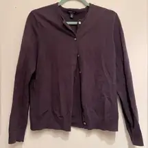 Lands End Sweater Medium Black Button Down Cardigan Long Sleeve cotton