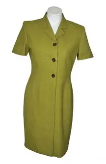 KASPER ASL Chartreuse Green Dress Short Sleeve Button Up Lined Size 6P Vintage