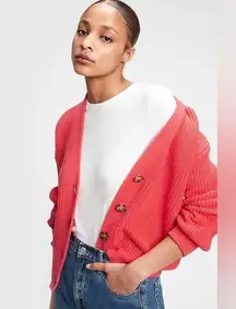 Gap Button Front Cardigan Sweater V Neck Rose Bush Pink Women’s Size XS