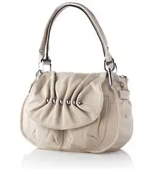 B Makowsky Glove Leather Flap Shoulder Bag with Pleated Stud