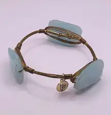 Bourbon And Bowties Gold Tone Blue Beaded Bangle Statement Bracelet 