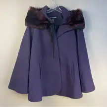 Lane Bryant Retro Chic Plum Purple Pea Coat Cape Jacket Faux Fur Size 1X 14/16