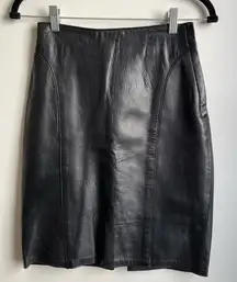 Vintage Y2K Henri Bendel Black Leather Skirt Mini Pencil Soft Sexy Size 4 25"