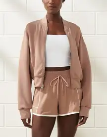 Abercrombie YPB bomber jacket scuba zip up taupe workout active airessentials