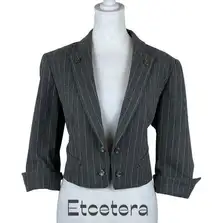 Anthropologie Etcetera Gray Pinstripe Academia Cropped Jacket NWOT Size 12