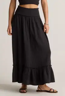 NWOT Quince 100% Organic Cotton Gauze Smocked Maxi Skirt, M Black