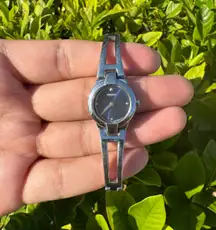 Vintage  Silver Stainless Steel Navy Blue Face Watch - 6”