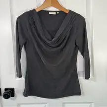 Deletta Black & Gray Drapey Neck 3/4 Sleeve Top Size XSP petite Anthropologie