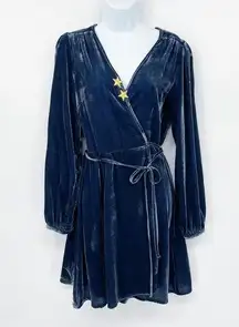 Yumi Kim Duchess Velvet Wrap Dress Size S Midnight Burnout Long Sleeve V-neck