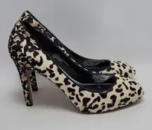 White House Black Market Panther Leopard Print Faux Fur Calf Hair Heels Size 8.5