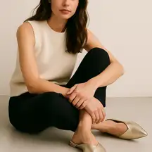 Birdies The Vesper Metallic Gold Pointed Toe Quilted Mules