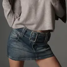 Pilcro Belted Denim Micro Skirt
