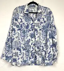 Roller Rabbit Blue White Paisley Floral Long Sleeve Button Down Shirt Womens XL