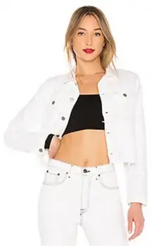 NWT GRLFRND Revolve Cara Cropped Denim‎ Distressed Jacket  Vienna White Sz Large