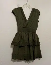 American Eagle olive green ruffled lace mini dress S