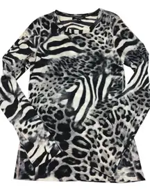 KAREN KANE XL ✨ adult black + white Animal Print Long Sleeve Top like new
