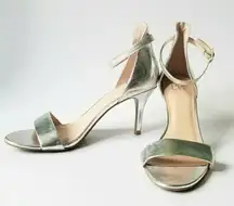 BP. Nordstrom Metallic Silver Strappy Heels Ankle Strap 7.5