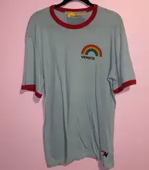 Aviator Nation Venice Rainbow Ringer Tee Men Size L Casual Retro Collegiate