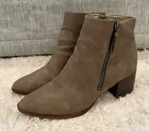 Brown Suede Block Heel Booties | LifeStride Dynasty Taupe | Size 10