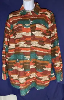 Canyon Retreat Aztec Flannel Western Snap Button Shirt Size L