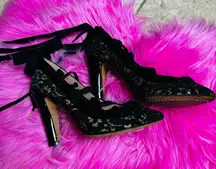 36 1/2 Black & Gold Lace & Patent Leather Goth Ballerina High Heels