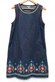 J.Jill Embroidered Sleeveless Floral Malibu Denim Knee Length Dress Medium