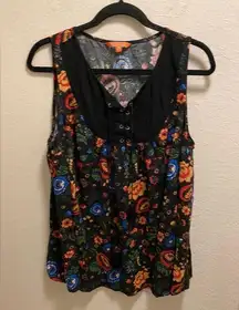 Modcloth Floral Sleeveless Front Lace Up Tassel Top. Size 1X