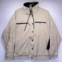 Mono B Khaki Tan All Weather Bomber Jacket Fleece Lined Funnel Neck Pockets NEW