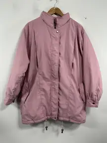 Womans Blair Lined Winter Jacket Large Pink Full Zip Snap 3/4 Length