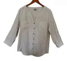 JM Collection Light Beige Button-Down Shirt 100% Linen 100% Cotton