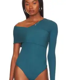 Alix NYC S Women's Blue Green Jade Jersey Fabric One Sleeve Blake Bodysuit NWT