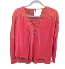 Free People FP Lola Long Sleeve Boho Orange Top Lace Sz XS MSRP: $80